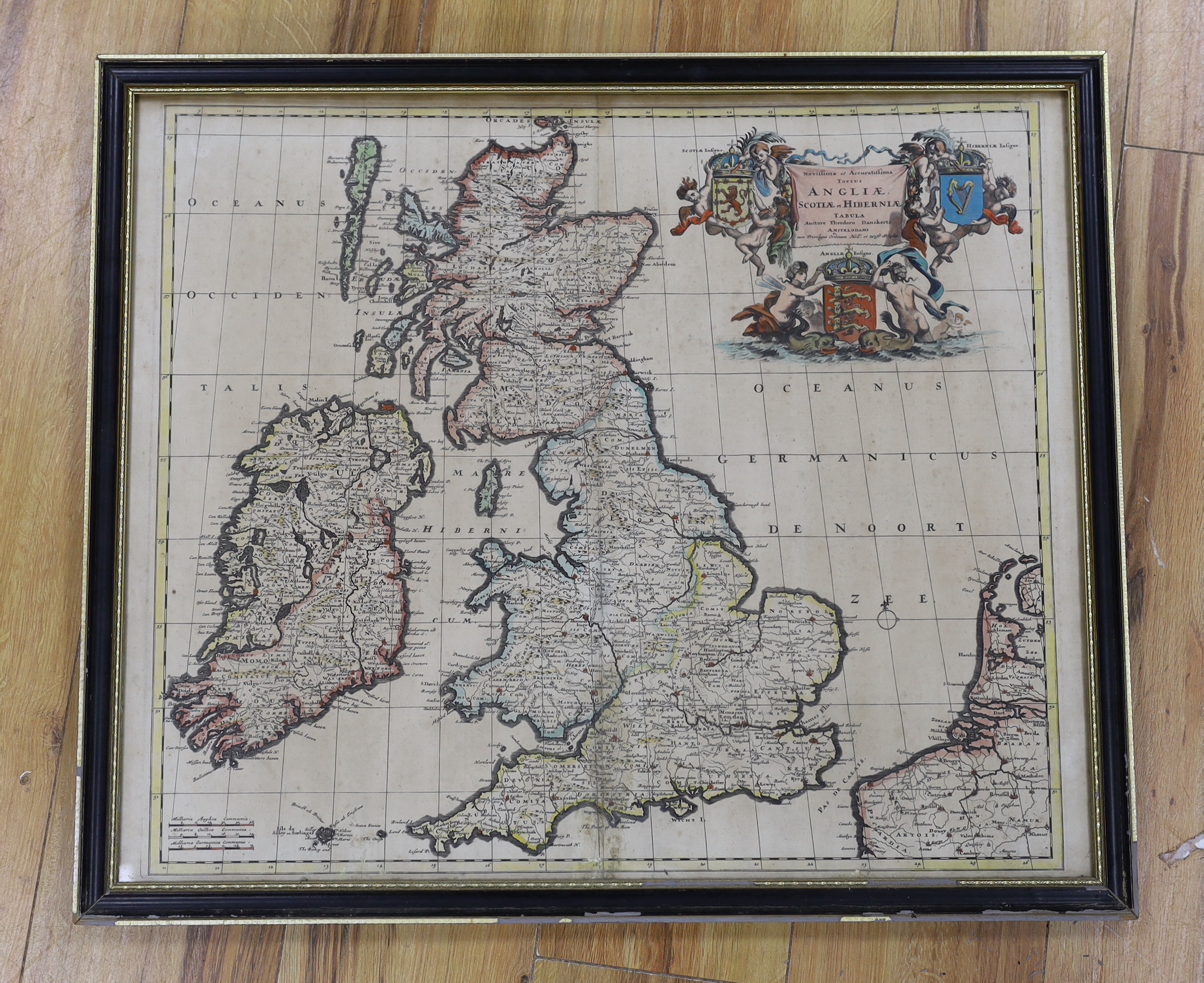 Theodore Danckerts, antique hand coloured engraving, map of the British Isles, publ. Amsterdam, 61 x 50cm